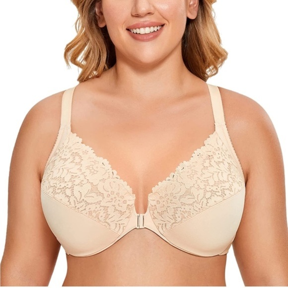 🆕 Women's Front Closure Plus Size Full Coverage Lace Underwire Racerback Bra - Picture 1 of 3